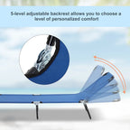 Chaise longue pliante d'extérieur avec dossier inclinable 5 positions, assise en tissu Oxford pour la plage, le jardin et la terrasse.
