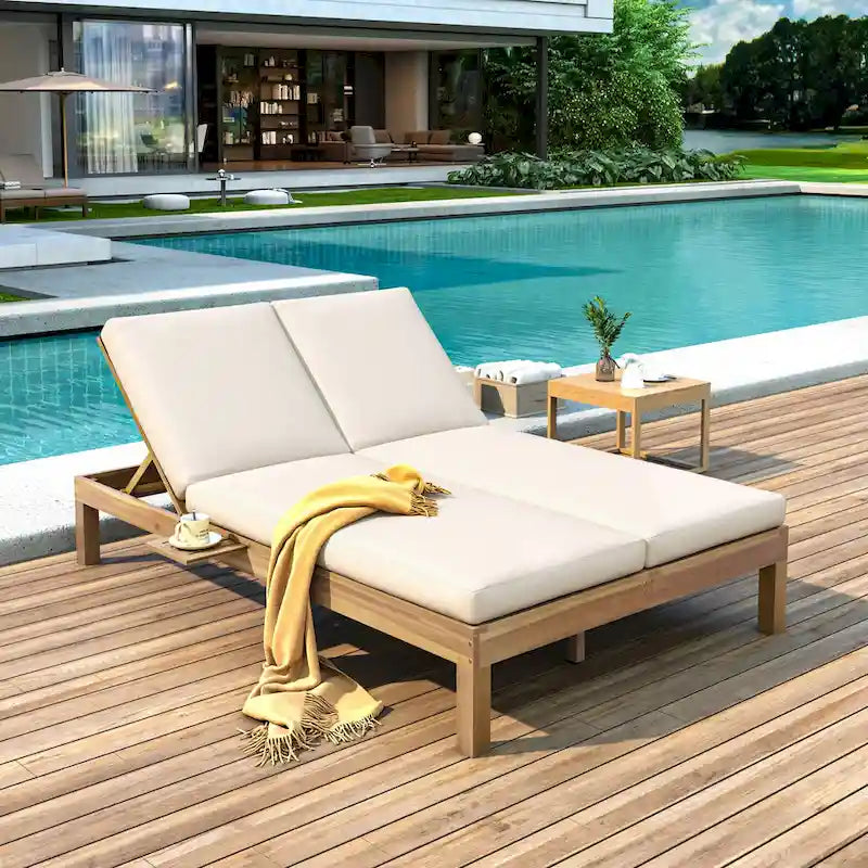 5-Position Adjustable Backrest Double Chaise Lounge Outdoor, Outdoor Chaise Lounge