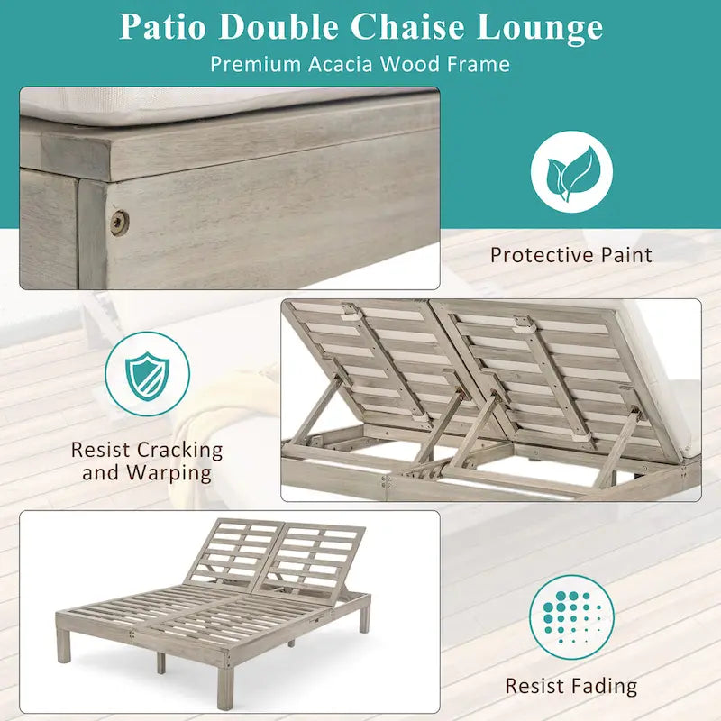 Chaise longue double d'extérieur avec dossier réglable en 5 positions