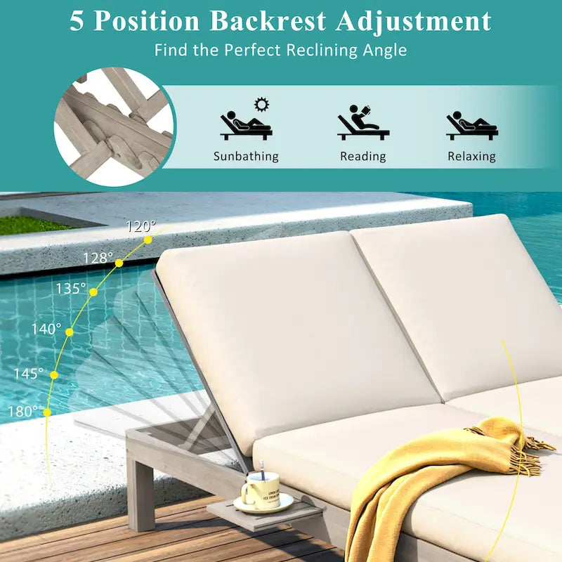 Chaise longue double d'extérieur avec dossier réglable en 5 positions