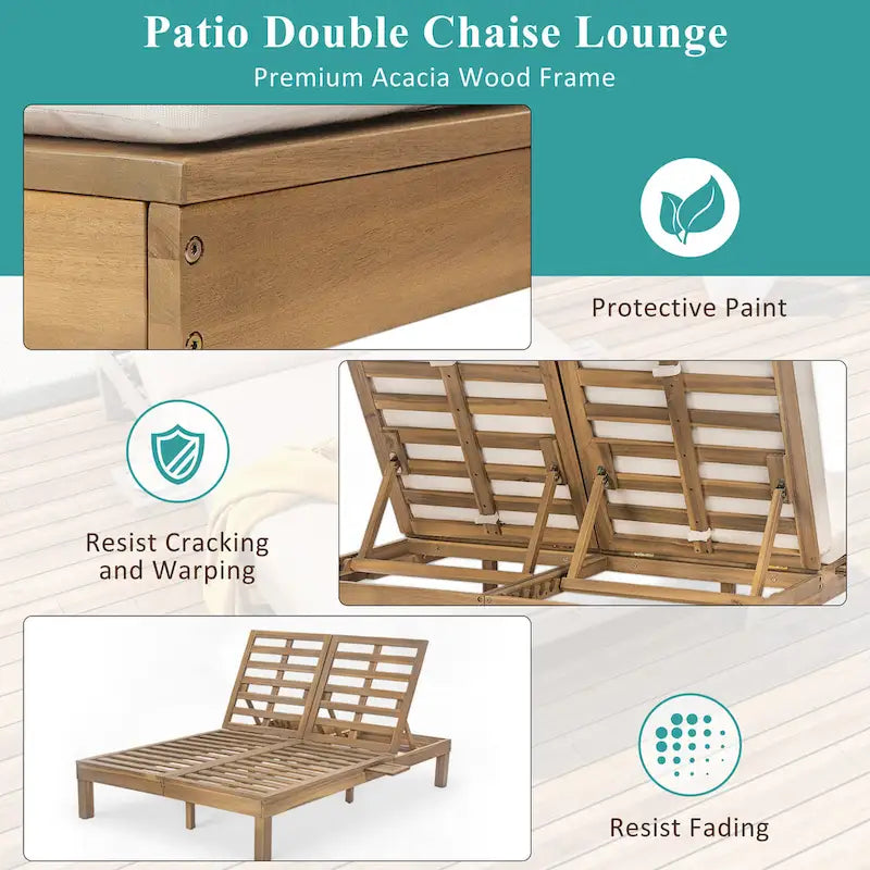 Chaise longue double d'extérieur avec dossier réglable en 5 positions