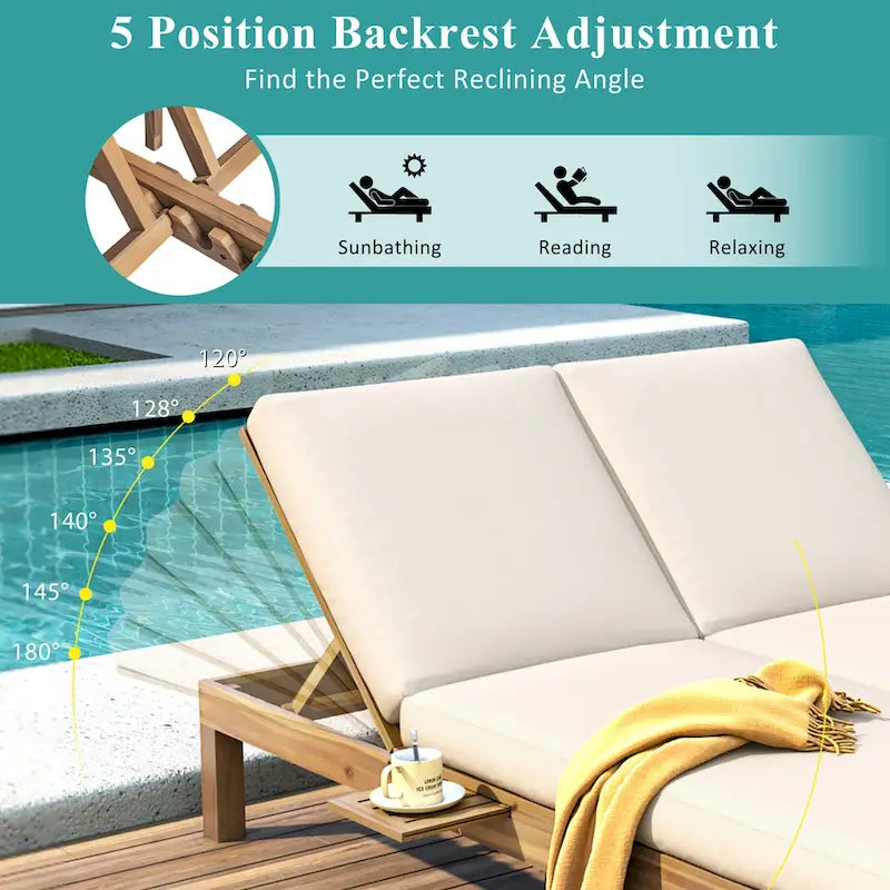Chaise longue double d'extérieur avec dossier réglable en 5 positions