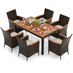 Ensemble de salle à manger d'extérieur Costway 7 pièces en résine tressée avec table en bois d'acacia - Voir les détails