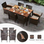 Ensemble de salle à manger d'extérieur Costway 7 pièces en résine tressée avec table en bois d'acacia - Voir les détails
