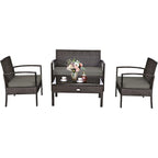 Costway 4PCS Patio Rattan Wicker Furniture Set Loveseat Sofa Cushioned