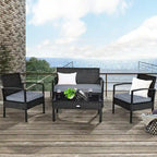 Ensemble de meubles de patio en rotin tressé Costway 4 pièces, canapé deux places avec coussins