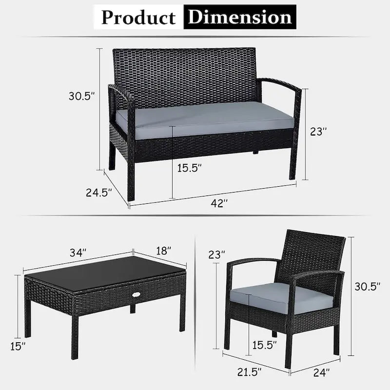 Ensemble de meubles de patio en rotin tressé Costway 4 pièces, canapé deux places avec coussins
