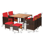 Ensemble de salle à manger d'extérieur Costway 9 pièces en rotin, comprenant chaises rembourrées et pouf en bois - Voir les détails