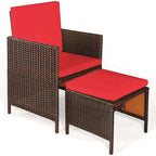 Ensemble de salle à manger d'extérieur Costway 9 pièces en rotin, comprenant chaises rembourrées et pouf en bois - Voir les détails