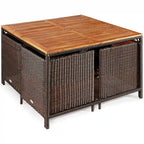 Ensemble de salle à manger d'extérieur Costway 9 pièces en rotin, comprenant chaises rembourrées et pouf en bois - Voir les détails
