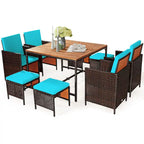 Ensemble de salle à manger d'extérieur Costway 9 pièces en rotin, comprenant chaises rembourrées et pouf en bois - Voir les détails