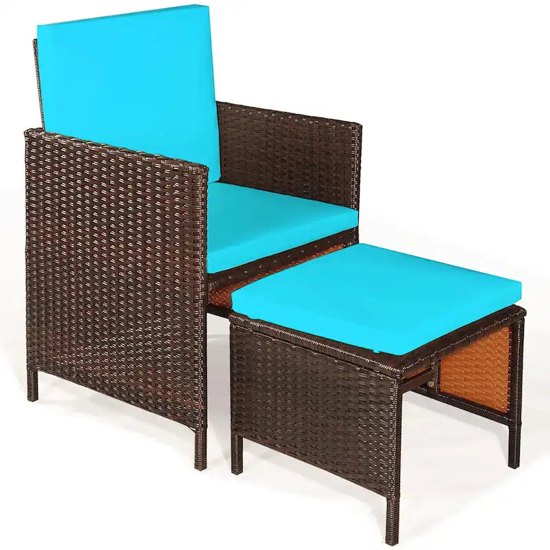 Ensemble de salle à manger d'extérieur Costway 9 pièces en rotin, comprenant chaises rembourrées et pouf en bois - Voir les détails