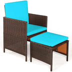 Ensemble de salle à manger d'extérieur Costway 9 pièces en rotin, comprenant chaises rembourrées et pouf en bois - Voir les détails