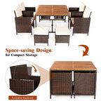 Ensemble de salle à manger d'extérieur Costway 9 pièces en rotin, comprenant chaises rembourrées et pouf en bois - Voir les détails
