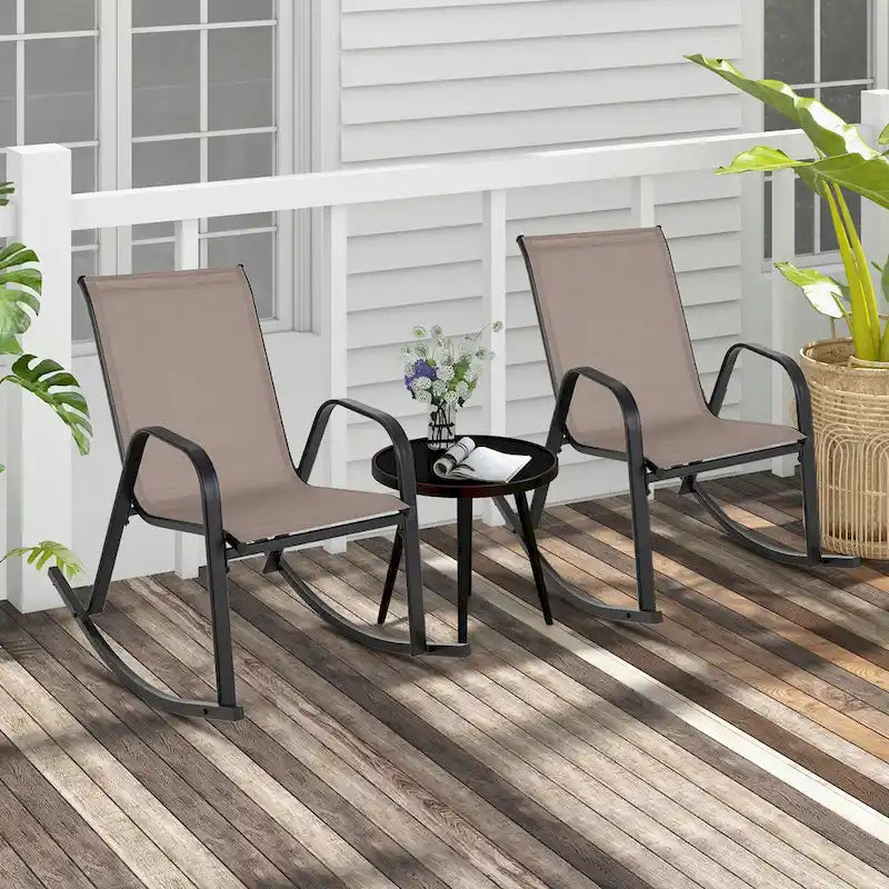 Gymax Lot de 2 chaises berçantes en métal robustes pour l'extérieur, antidérapantes