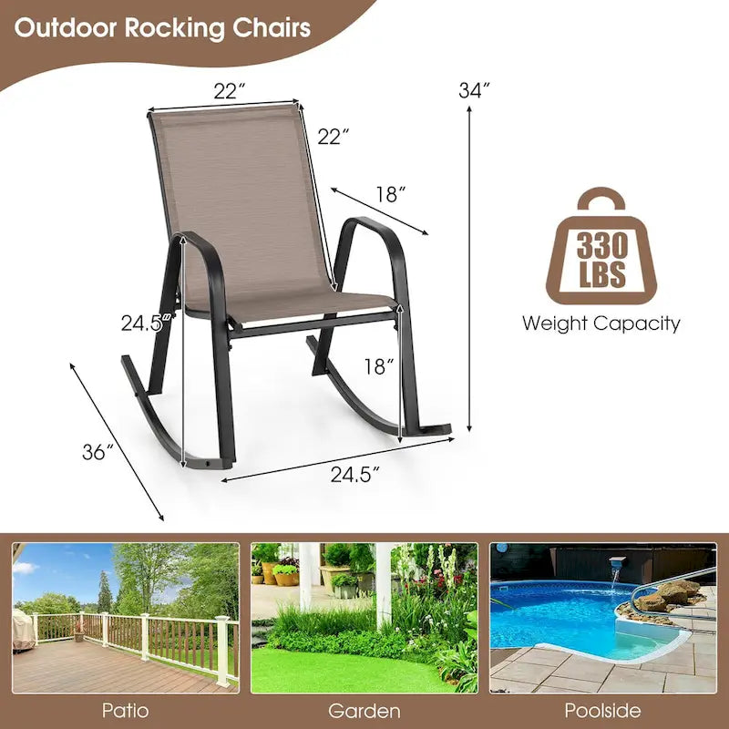 Gymax Lot de 2 chaises berçantes en métal robustes pour l'extérieur, antidérapantes