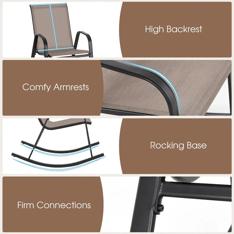 Gymax Lot de 2 chaises berçantes en métal robustes pour l'extérieur, antidérapantes