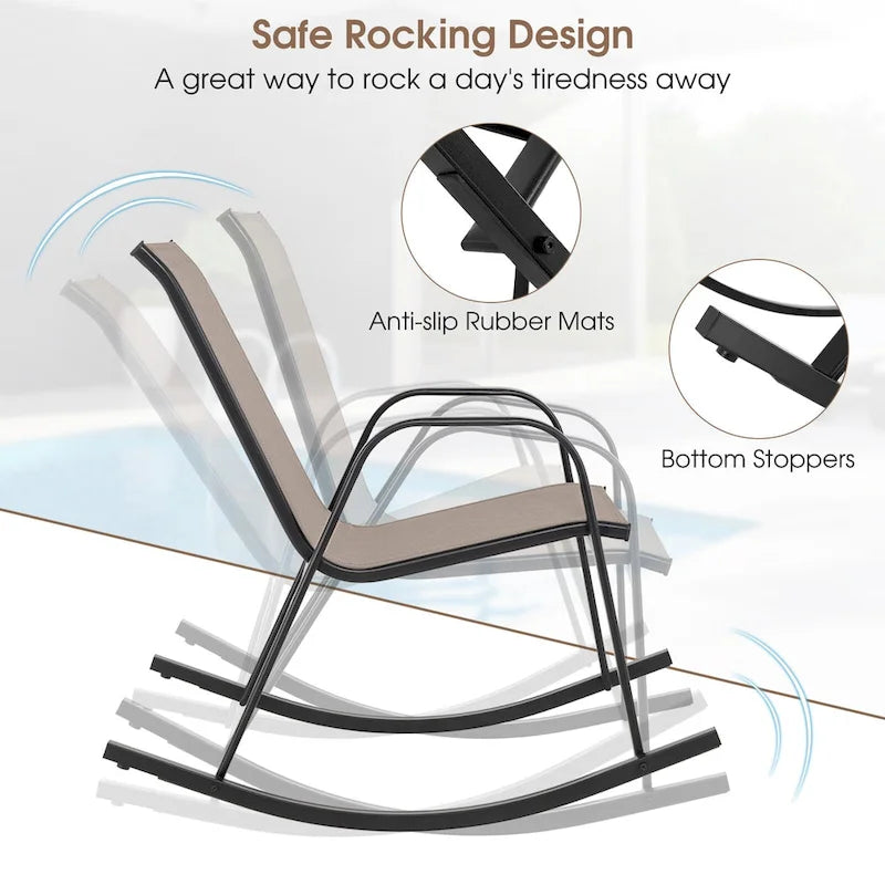 Gymax Lot de 2 chaises berçantes en métal robustes pour l'extérieur, antidérapantes