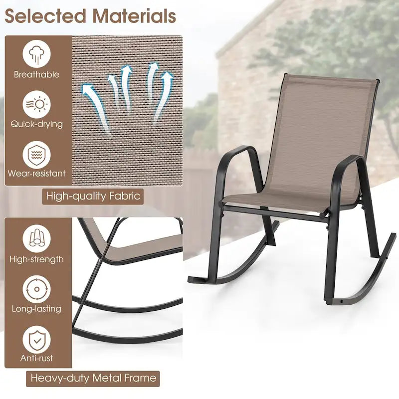 Gymax Lot de 2 chaises berçantes en métal robustes pour l'extérieur, antidérapantes