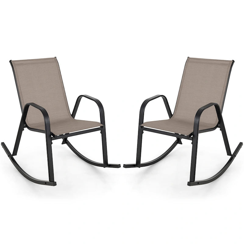 Gymax Lot de 2 chaises berçantes en métal robustes pour l'extérieur, antidérapantes