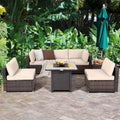Ensemble de mobilier de jardin en rotin Costway 7 pièces avec housse pour table de foyer extérieur 30 pouces - Voir les détails