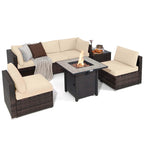 Ensemble de mobilier de jardin en rotin Costway 7 pièces avec housse pour table de foyer extérieur 30 pouces - Voir les détails