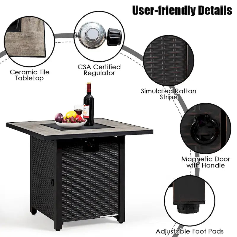 Ensemble de mobilier de jardin en rotin Costway 7 pièces avec housse pour table de foyer extérieur 30 pouces - Voir les détails