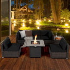 Ensemble de mobilier de jardin en rotin Costway 7 pièces avec housse pour table de foyer extérieur 30 pouces - Voir les détails