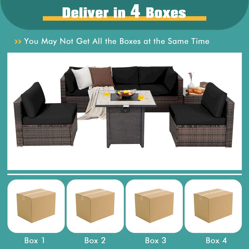 Ensemble de mobilier de jardin en rotin Costway 7 pièces avec housse pour table de foyer extérieur 30 pouces - Voir les détails