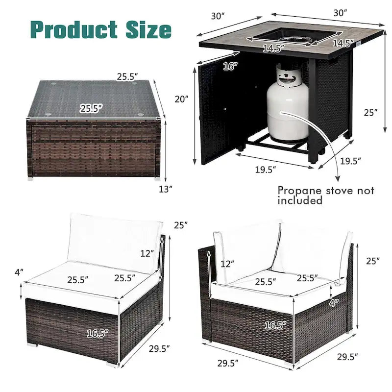 Ensemble de mobilier de jardin en rotin Costway 7 pièces avec housse pour table de foyer extérieur 30 pouces - Voir les détails