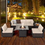 Ensemble de mobilier de jardin en rotin Costway 7 pièces avec housse pour table de foyer extérieur 30 pouces - Voir les détails
