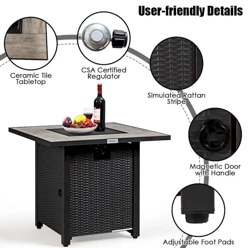 Ensemble de mobilier de jardin en rotin Costway 7 pièces avec housse pour table de foyer extérieur 30 pouces - Voir les détails