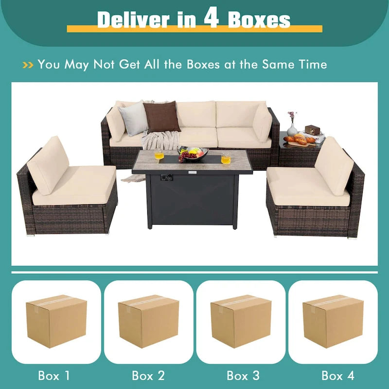Ensemble de mobilier de jardin en rotin Costway 7 pièces avec housse pour table de foyer extérieur 30 pouces - Voir les détails