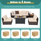 Ensemble de mobilier de jardin en rotin Costway 7 pièces avec housse pour table de foyer extérieur 30 pouces - Voir les détails