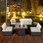 Ensemble de mobilier de jardin en rotin Costway 7 pièces avec housse pour table de foyer extérieur 30 pouces - Voir les détails