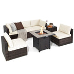 Ensemble de mobilier de jardin en rotin Costway 7 pièces avec housse pour table de foyer extérieur 30 pouces - Voir les détails