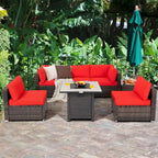 Ensemble de mobilier de jardin en rotin Costway 7 pièces avec housse pour table de foyer extérieur 30 pouces - Voir les détails