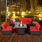 Ensemble de mobilier de jardin en rotin Costway 7 pièces avec housse pour table de foyer extérieur 30 pouces - Voir les détails