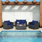 Ensemble de mobilier de jardin en rotin Costway 4 pièces, canapé et fauteuil rembourrés couleur café - Voir la description
