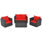 Ensemble de mobilier de jardin en rotin Costway 4 pièces, canapé et fauteuil rembourrés couleur café - Voir la description