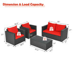 Ensemble de mobilier de jardin en rotin Costway 4 pièces, canapé et fauteuil rembourrés couleur café - Voir la description