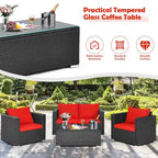 Ensemble de mobilier de jardin en rotin Costway 4 pièces, canapé et fauteuil rembourrés couleur café - Voir la description