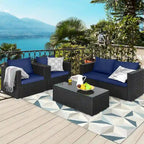 Ensemble de mobilier de jardin en rotin Costway 4 pièces, canapé et fauteuil rembourrés couleur café - Voir la description