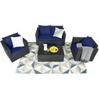 Ensemble de mobilier de jardin en rotin Costway 4 pièces, canapé et fauteuil rembourrés couleur café - Voir la description