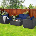 Ensemble de mobilier de jardin en rotin Costway 4 pièces, canapé et fauteuil rembourrés couleur café - Voir la description