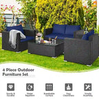 Ensemble de mobilier de jardin en rotin Costway 4 pièces, canapé et fauteuil rembourrés couleur café - Voir la description
