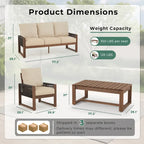 Ensemble de canapé d'extérieur 4 pièces avec table basse, mobilier de patio en résine tressée PE et bois de cèdre, ensemble de conversation de jardin avec coussins épais