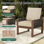 Ensemble de canapé d'extérieur 4 pièces avec table basse, mobilier de patio en résine tressée PE et bois de cèdre, ensemble de conversation de jardin avec coussins épais