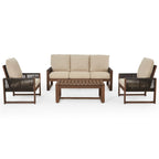 Ensemble de canapé d'extérieur 4 pièces avec table basse, mobilier de patio en résine tressée PE et bois de cèdre, ensemble de conversation de jardin avec coussins épais