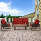 Ensemble de canapé d'extérieur 4 pièces avec table basse, mobilier de patio en résine tressée PE et bois de cèdre, ensemble de conversation de jardin avec coussins épais